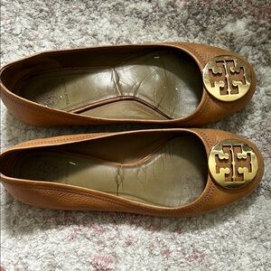 Tory Burch Brown Leather Flats with Gold Accent